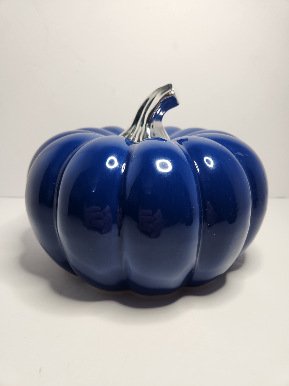 Hobby Lobby Blue Ceramic Pumpkin with Silver Stem